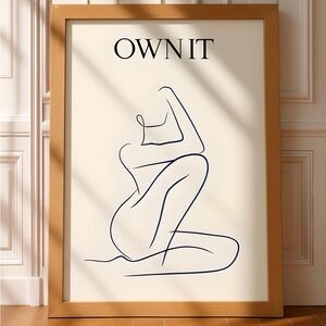 Minimalist Line Art Print with Tan Frame